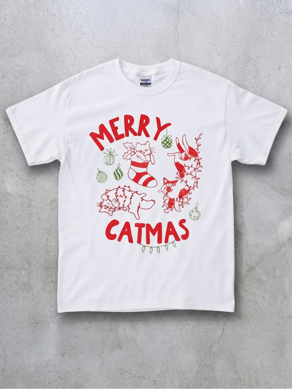 Gildan White 'Merry Catmas' Graphic Tee